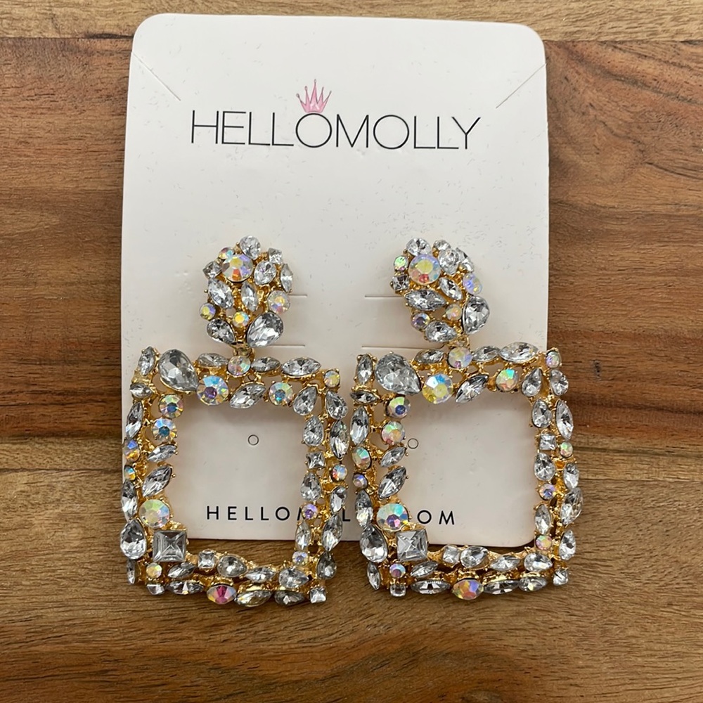 BRAND NEW EARRINGS! Gold metal diamond earrings from Hello Molly. Never worn!